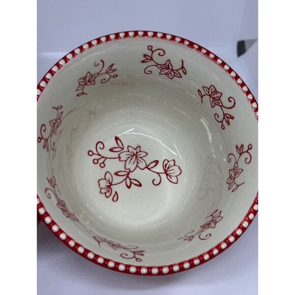 Temp-tations by Tara Red Floral Lace 20oz Baker Bowls Set of 2 Ceramic Ovenware - Picture 3 of 8
